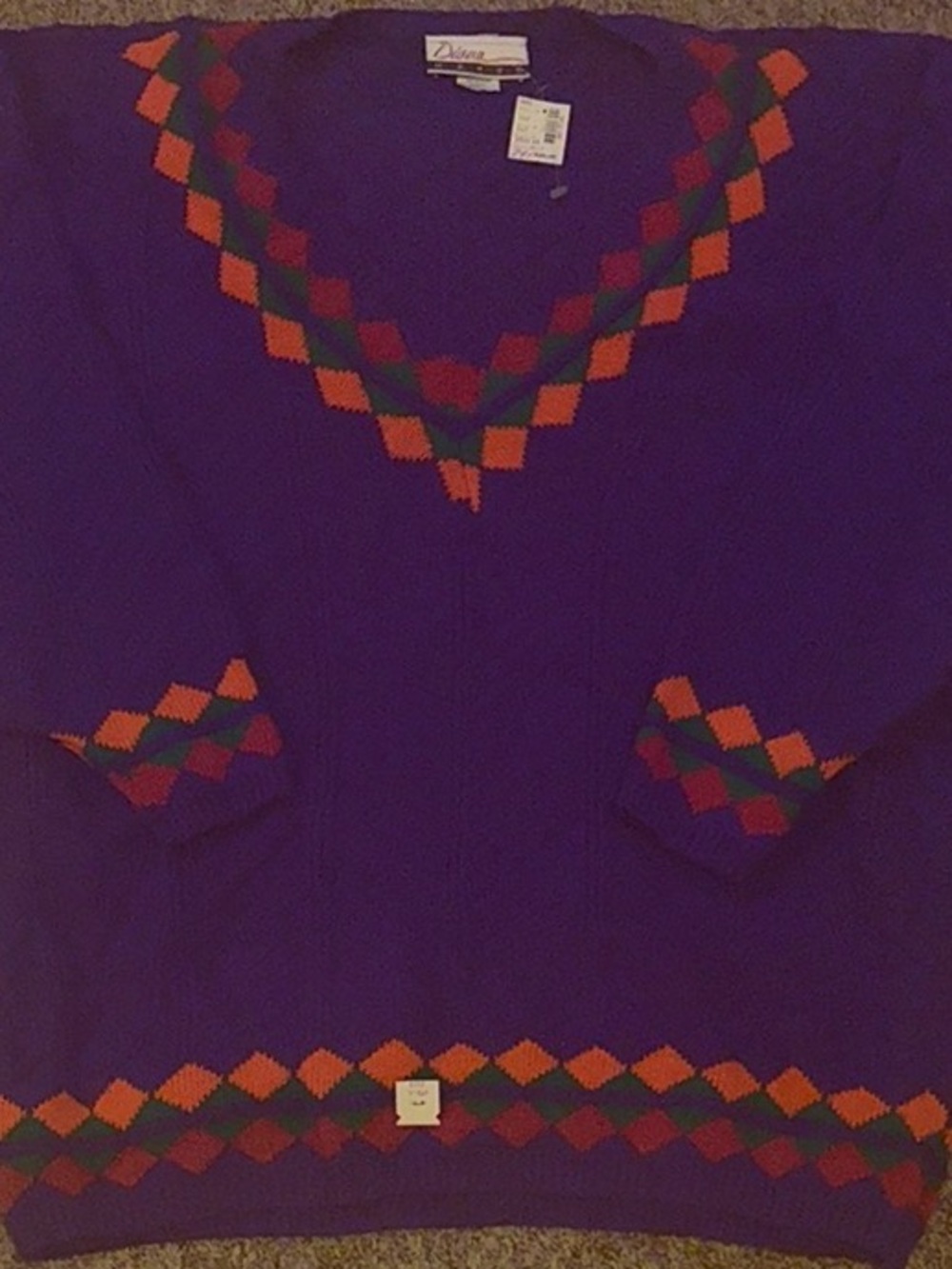 Vintage Retro Diana Marco Purple V‑Neck Sweater brand new with tags! 1980s